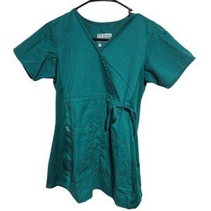 WonderWink Scrub Top Womens Size XS Teal Stretch Short Sleeve Nursing Medical